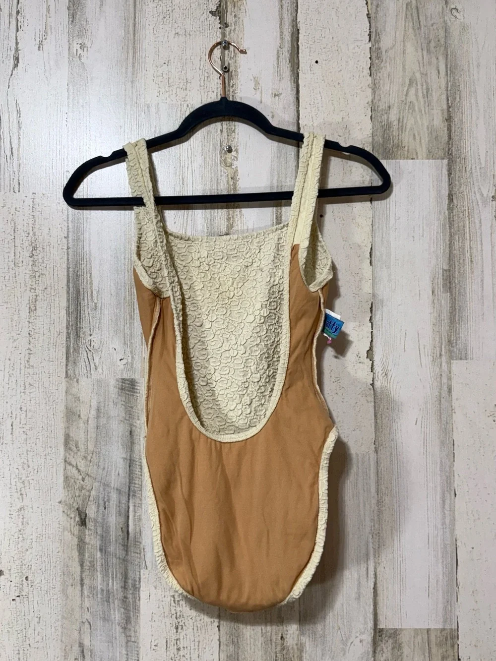 Vintage Daffy Swimwear Cream Textured Slim Fit One-Piece Swimsuit